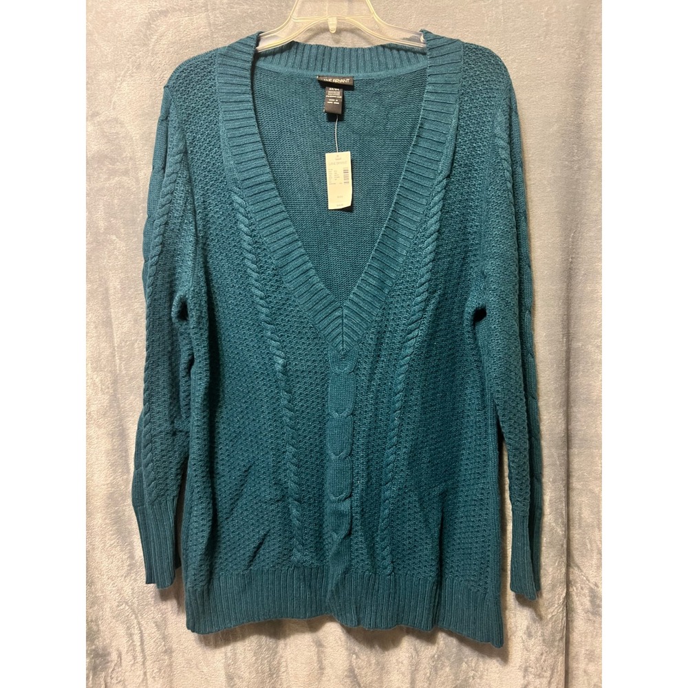 Lane Bryant 22/24 Teal Cable Knit Longline V Neck Sweater Rabbit Hair NWT Y2K